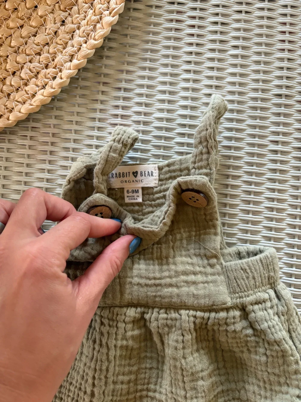 Girls Olive Gauze Pinafore Romper with Button Straps